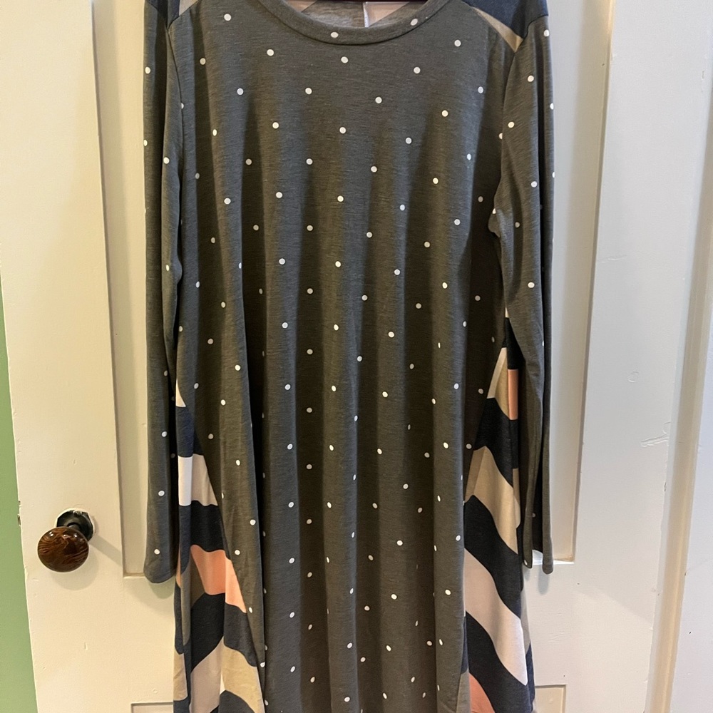 Gray and white polka dot dress